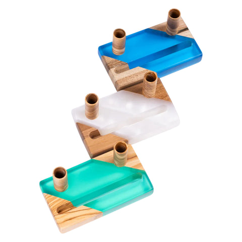 Business Card Holder With 2 Pen Holders, Walnut Wood