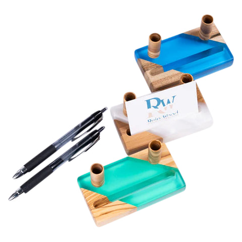 Business Card Holder With 2 Pen Holders, Walnut Wood