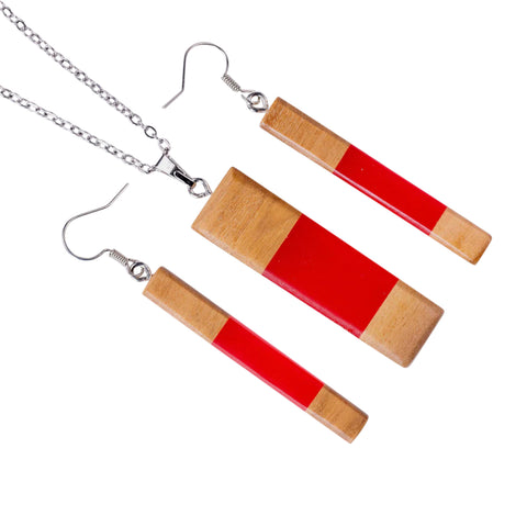 Chiara Rectangle Necklace/Earring Set, Olive Wood