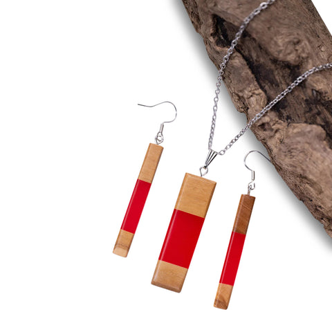 Chiara Rectangle Necklace/Earring Set, Olive Wood