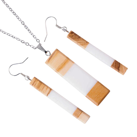 Chiara Rectangle Necklace/Earring Set, Olive Wood
