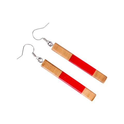 Chiara Square Cylinder Earrings, Olive Wood