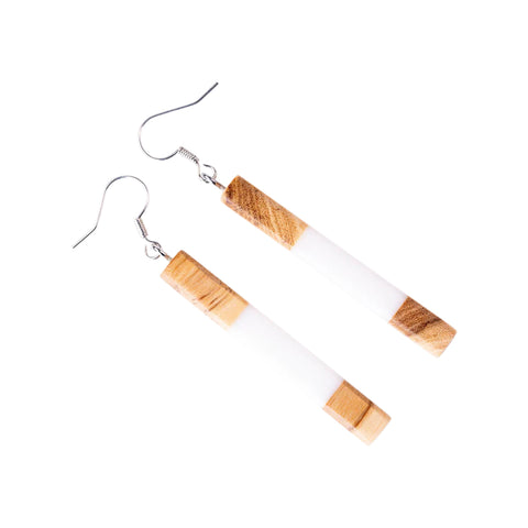 Chiara Square Cylinder Earrings, Olive Wood