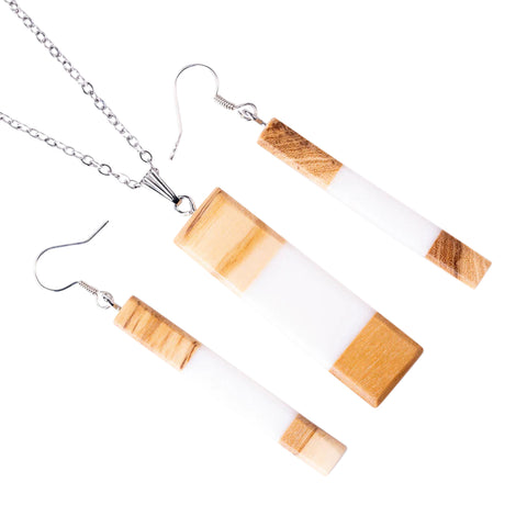 Chiara Square Cylinder Earrings, Olive Wood