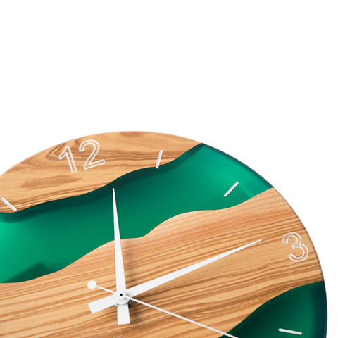 Costa Wall Clock, Ash Wood, Green Resin