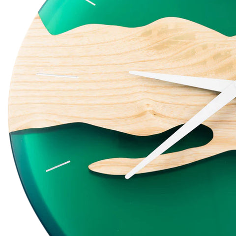 Costa Wall Clock, Ash Wood, Green Resin
