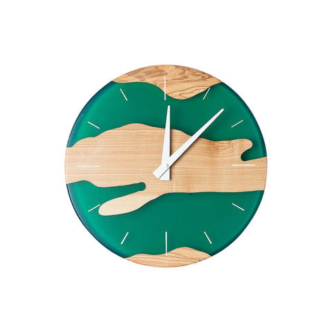 Costa Wall Clock, Ash Wood, Green Resin
