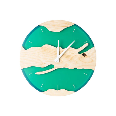 Costa Wall Clock, Ash Wood, Green Resin