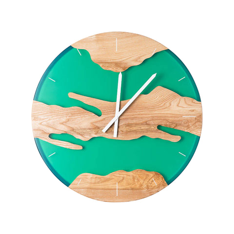 Costa Wall Clock, Ash Wood, Green Resin