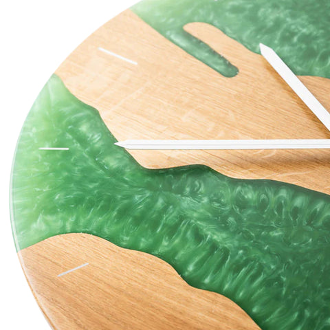 Costa Wall Clock, Oak Wood, Pearl Green Resin