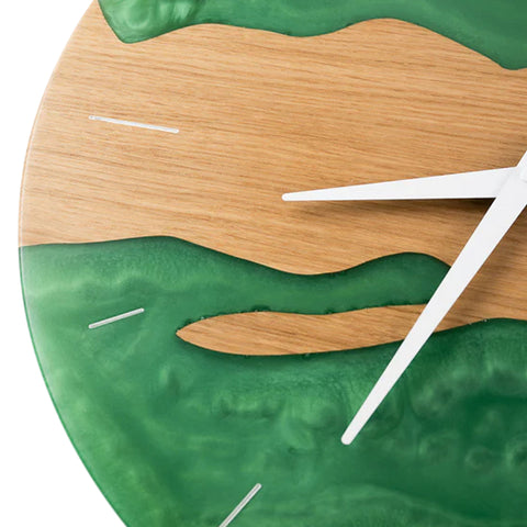 Costa Wall Clock, Oak Wood, Pearl Green Resin
