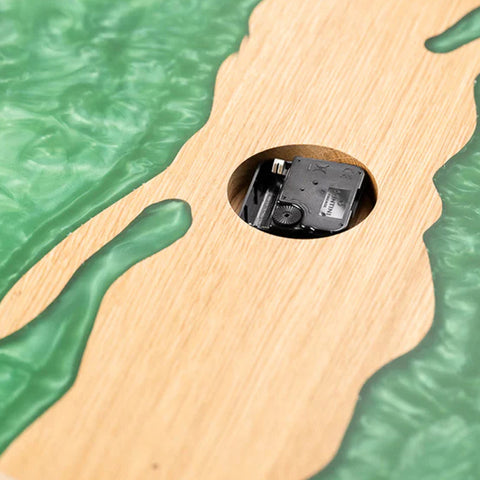 Costa Wall Clock, Oak Wood, Pearl Green Resin
