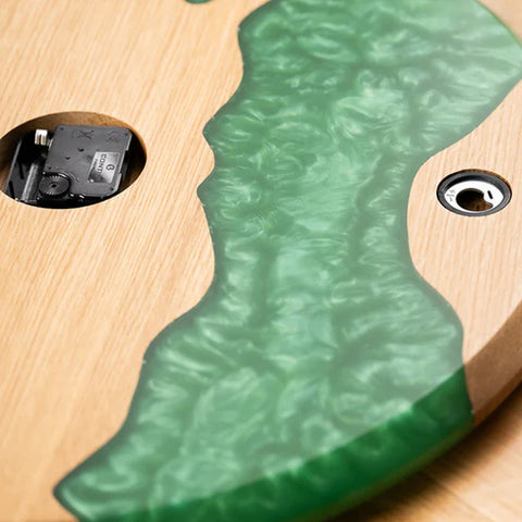 Costa Wall Clock, Oak Wood, Pearl Green Resin