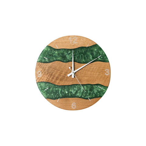 Costa Wall Clock, Oak Wood, Pearl Green Resin
