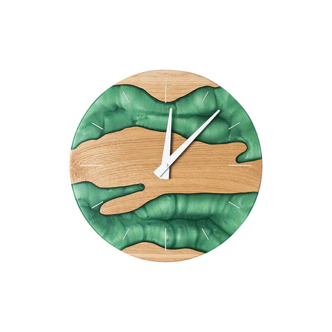 Costa Wall Clock, Oak Wood, Pearl Green Resin