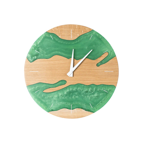 Costa Wall Clock, Oak Wood, Pearl Green Resin