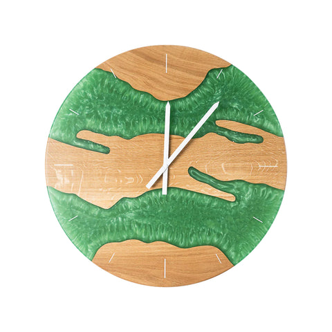 Costa Wall Clock, Oak Wood, Pearl Green Resin