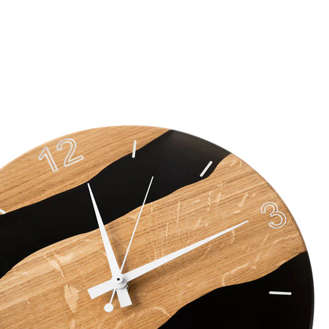 Costa Wall Clock, Oak Wood, Transparent Black Resin