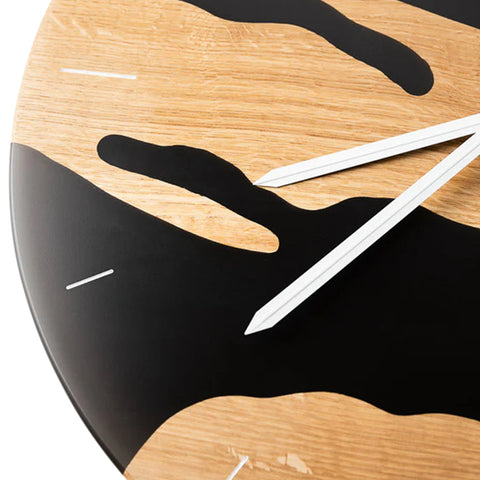 Costa Wall Clock, Oak Wood, Transparent Black Resin