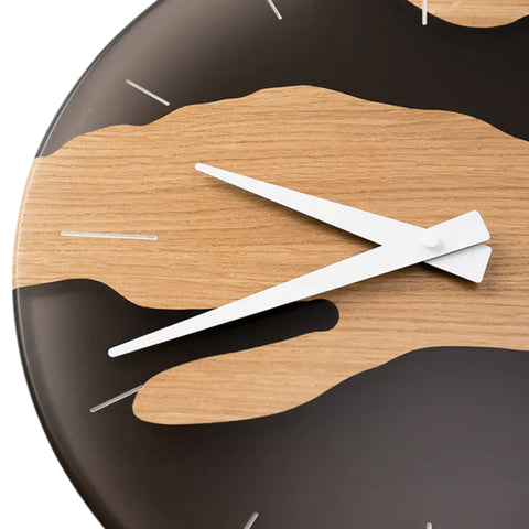 Costa Wall Clock, Oak Wood, Transparent Black Resin