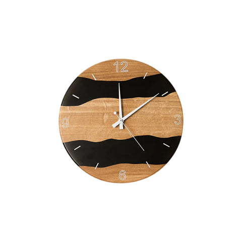 Costa Wall Clock, Oak Wood, Transparent Black Resin
