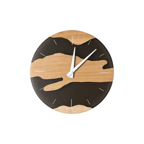 Costa Wall Clock, Oak Wood, Transparent Black Resin