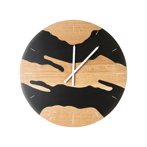 Costa Wall Clock, Oak Wood, Transparent Black Resin