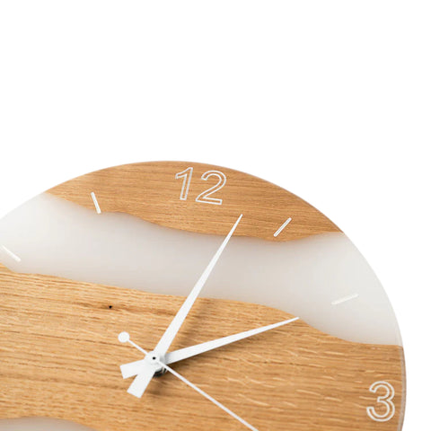 Costa Wall Clock, Oak Wood, Transparent White Resin