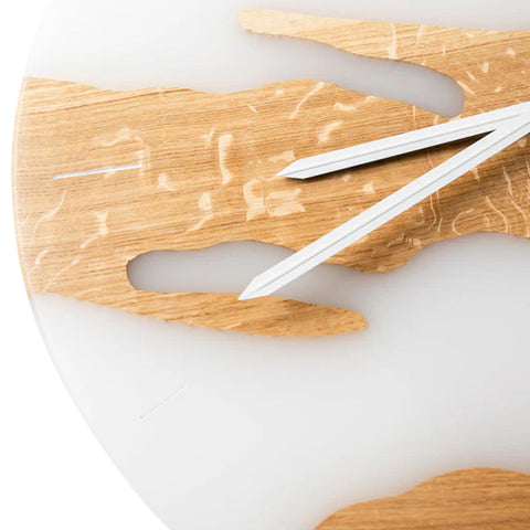 Costa Wall Clock, Oak Wood, Transparent White Resin