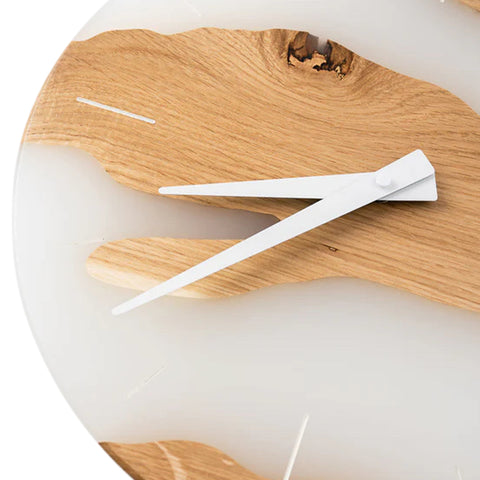 Costa Wall Clock, Oak Wood, Transparent White Resin