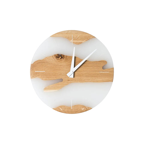 Costa Wall Clock, Oak Wood, Transparent White Resin