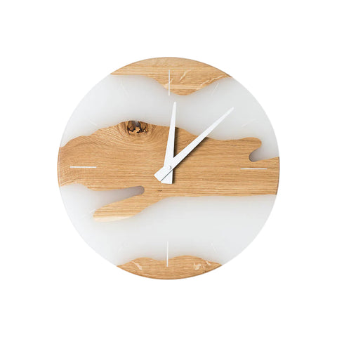 Costa Wall Clock, Oak Wood, Transparent White Resin