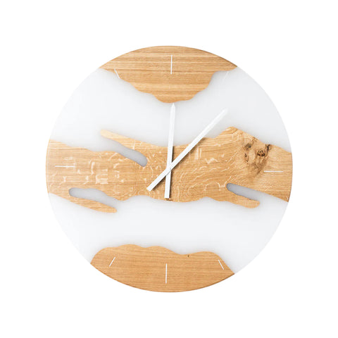 Costa Wall Clock, Oak Wood, Transparent White Resin