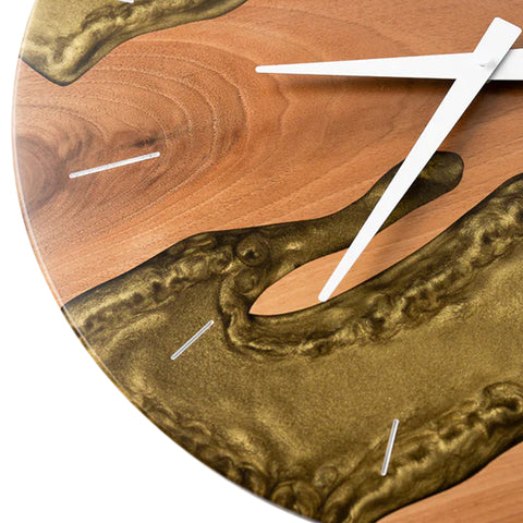 Costa Wall Clock, Walnut Wood, Antique Gold Resin