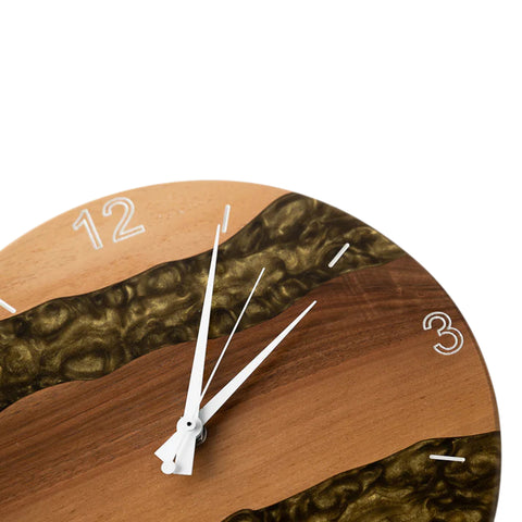 Costa Wall Clock, Walnut Wood, Antique Gold Resin