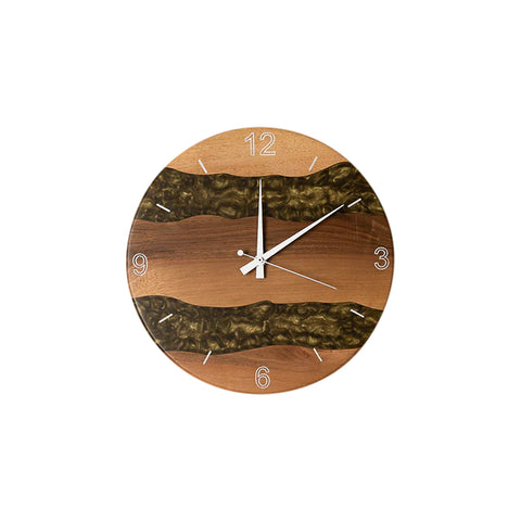 Costa Wall Clock, Walnut Wood, Antique Gold Resin