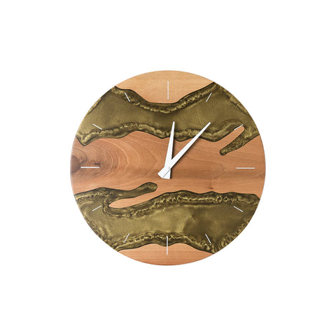 Costa Wall Clock, Walnut Wood, Antique Gold Resin