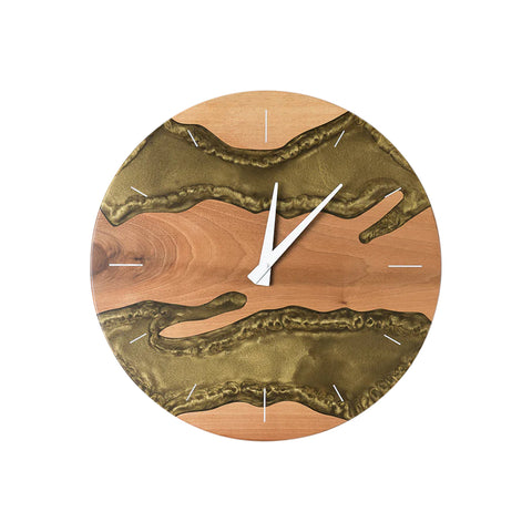 Costa Wall Clock, Walnut Wood, Antique Gold Resin