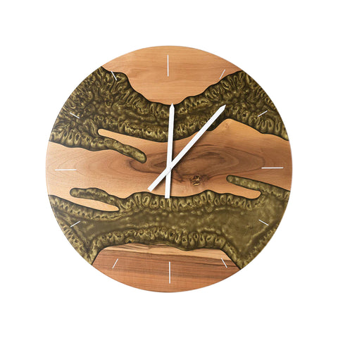 Costa Wall Clock, Walnut Wood, Antique Gold Resin