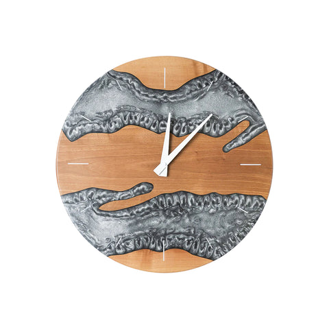Costa Wall Clock, Walnut Wood, Pearl Gray Resin