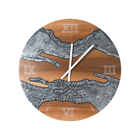 Costa Wall Clock, Walnut Wood, Pearl Gray Resin