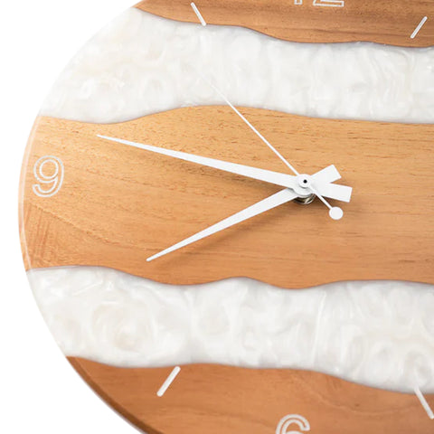 Costa Wall Clock, Walnut Wood, Pearl White Resin