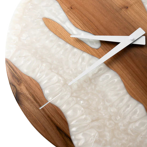 Costa Wall Clock, Walnut Wood, Pearl White Resin