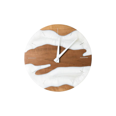 Costa Wall Clock, Walnut Wood, Pearl White Resin