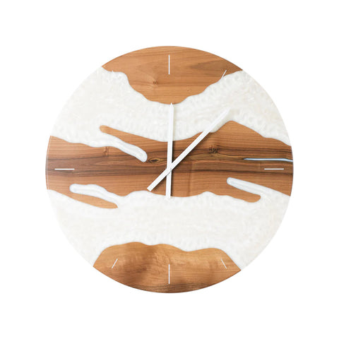 Costa Wall Clock, Walnut Wood, Pearl White Resin