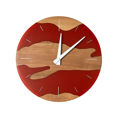 Costa Wall Clock, Walnut Wood, Rust Red Resin