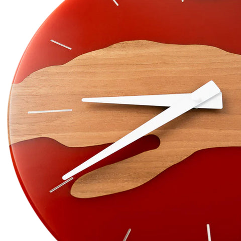 Costa Wall Clock, Walnut Wood, Rust Red Resin