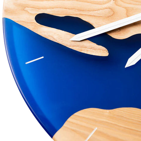 Costa Wall Clock, Ash Wood, Transparent Blue Resin