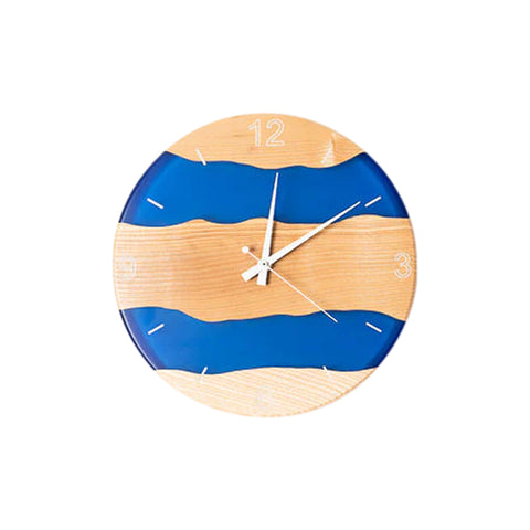 Costa Wall Clock, Ash Wood, Transparent Blue Resin