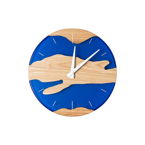 Costa Wall Clock, Ash Wood, Transparent Blue Resin